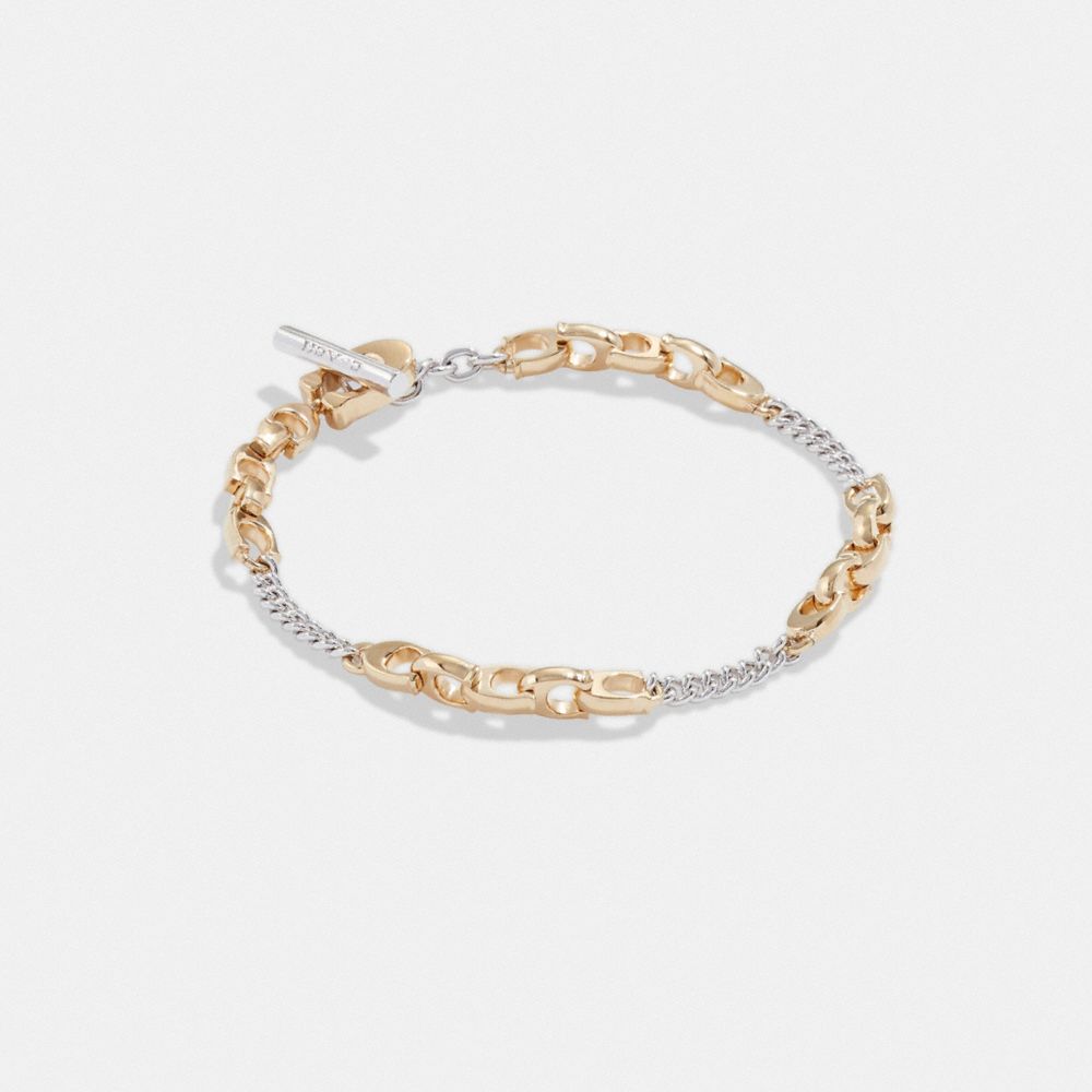 COACH® Signature Mixed Chain Armbånd Dame Guld Sølv | DKKOW550