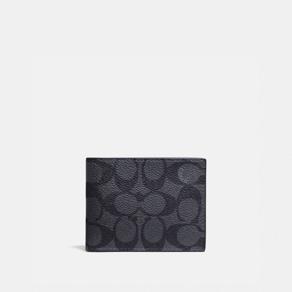 COACH® Slim Billfold In Signature Canvas Pung Herre Grå Sort | DKWNA829