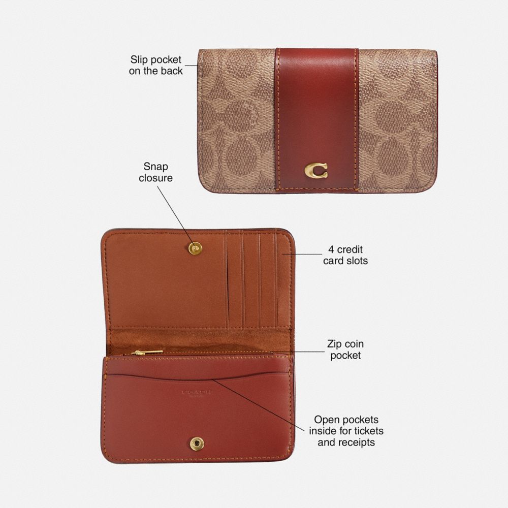 COACH® Slim Card Case In Signature Canvas Håndtaske Dame Brune Rød | DKNWU231