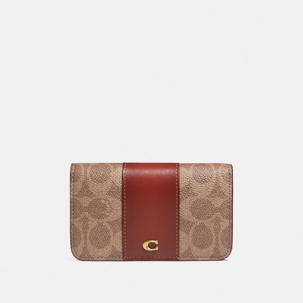 COACH® Slim Card Case In Signature Canvas Håndtaske Dame Brune Rød | DKNWU231