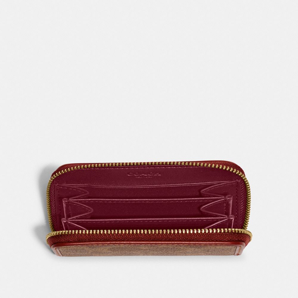 COACH® Small Zip Around Card Case In Signature Canvas Håndtaske Dame Brune Rød | DKMQT229