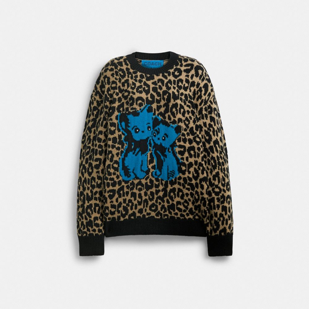 COACH® The Lil Nas X Drop Leopard Print Crewneck Sweater Dame Leopard Flerfarvede | DKVRC597