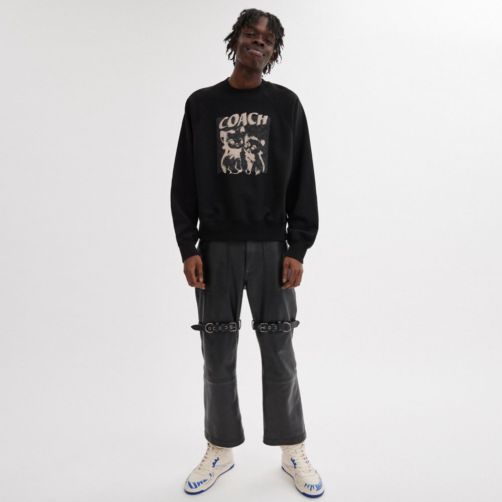 COACH® The Lil Nas X Drop Signature Cats Crewneck Sweatshirt Dame Sort | DKCTF589