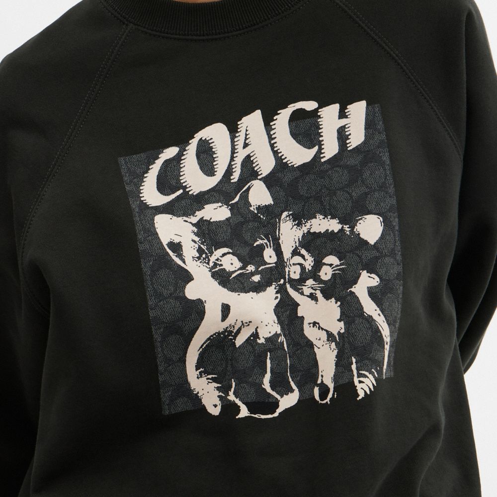 COACH® The Lil Nas X Drop Signature Cats Crewneck Sweatshirt Dame Sort | DKCTF589