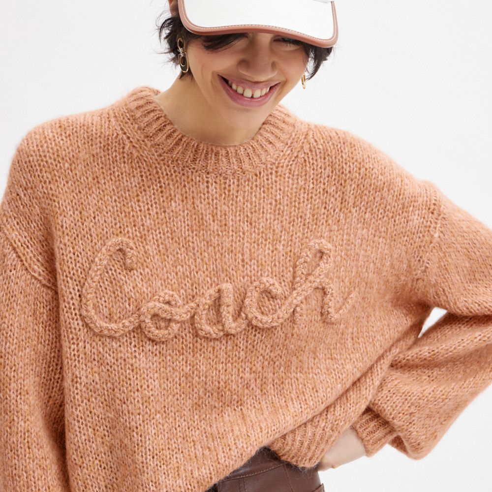 COACH® Tonal Braided Seasonal Sweater Dame Lyserød Flerfarvede | DKBEX596