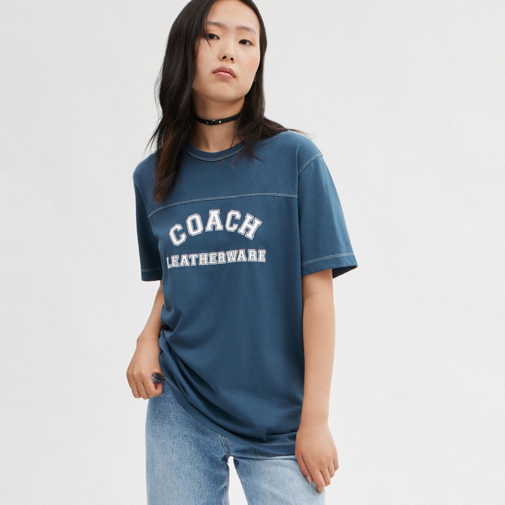 COACH® Varsity T Shirts Dame Mørkeblå | DKQML567