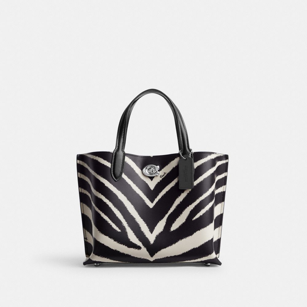 COACH® Willow 24 With Zebra Print Mulepose Dame Sølv | DKZUH132