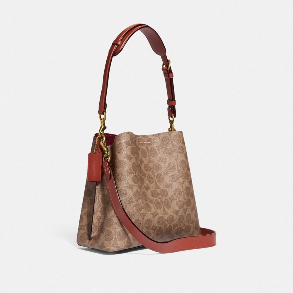 COACH® Willow In Signature Canvas Bøttepungen Dame Brune Rød | DKZUI340