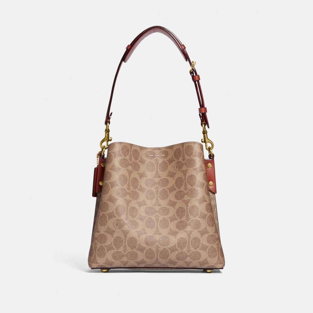 COACH® Willow In Signature Canvas Bøttepungen Dame Brune Rød | DKZUI340