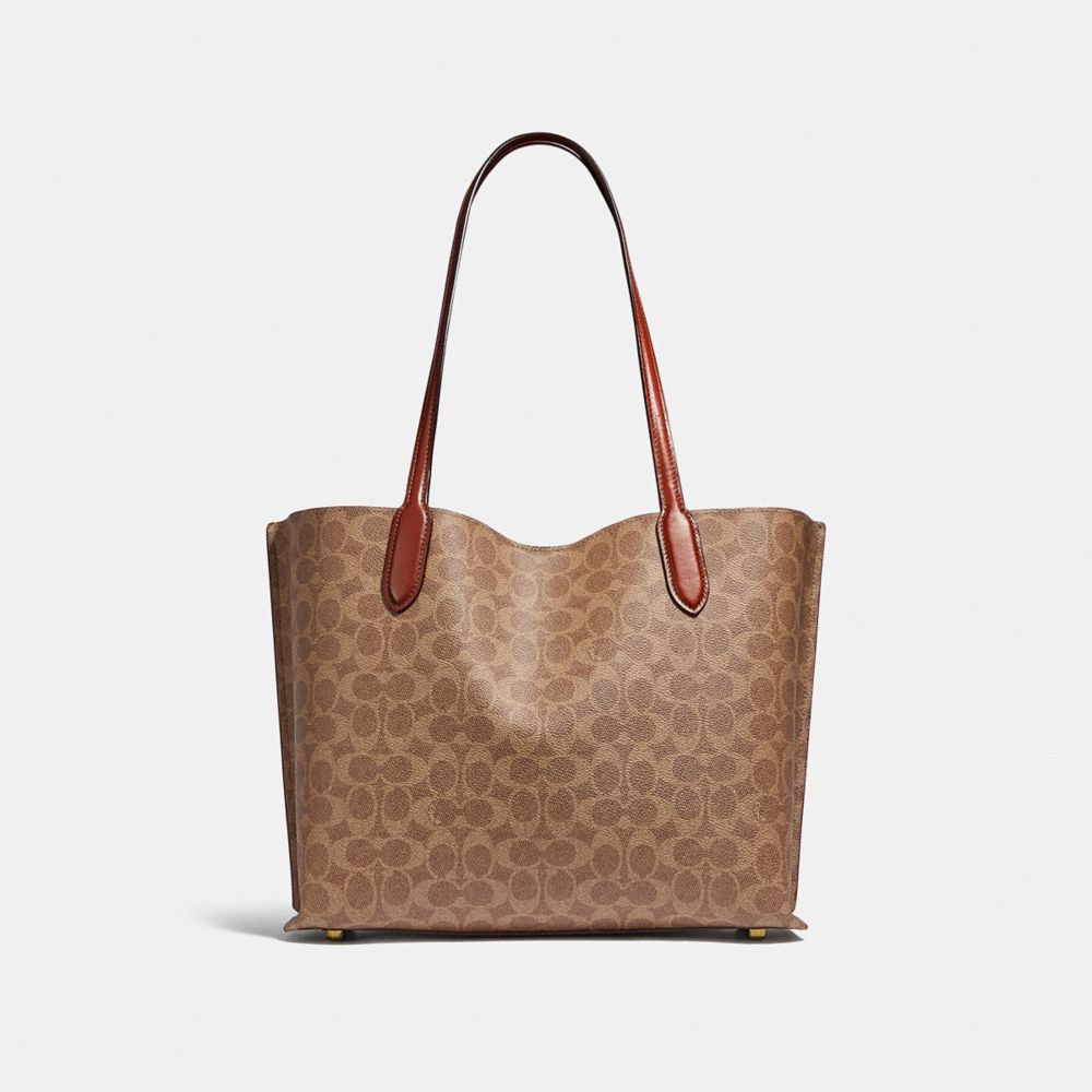 COACH® Willow In Signature Canvas Mulepose Dame Brune Rød | DKVRD129