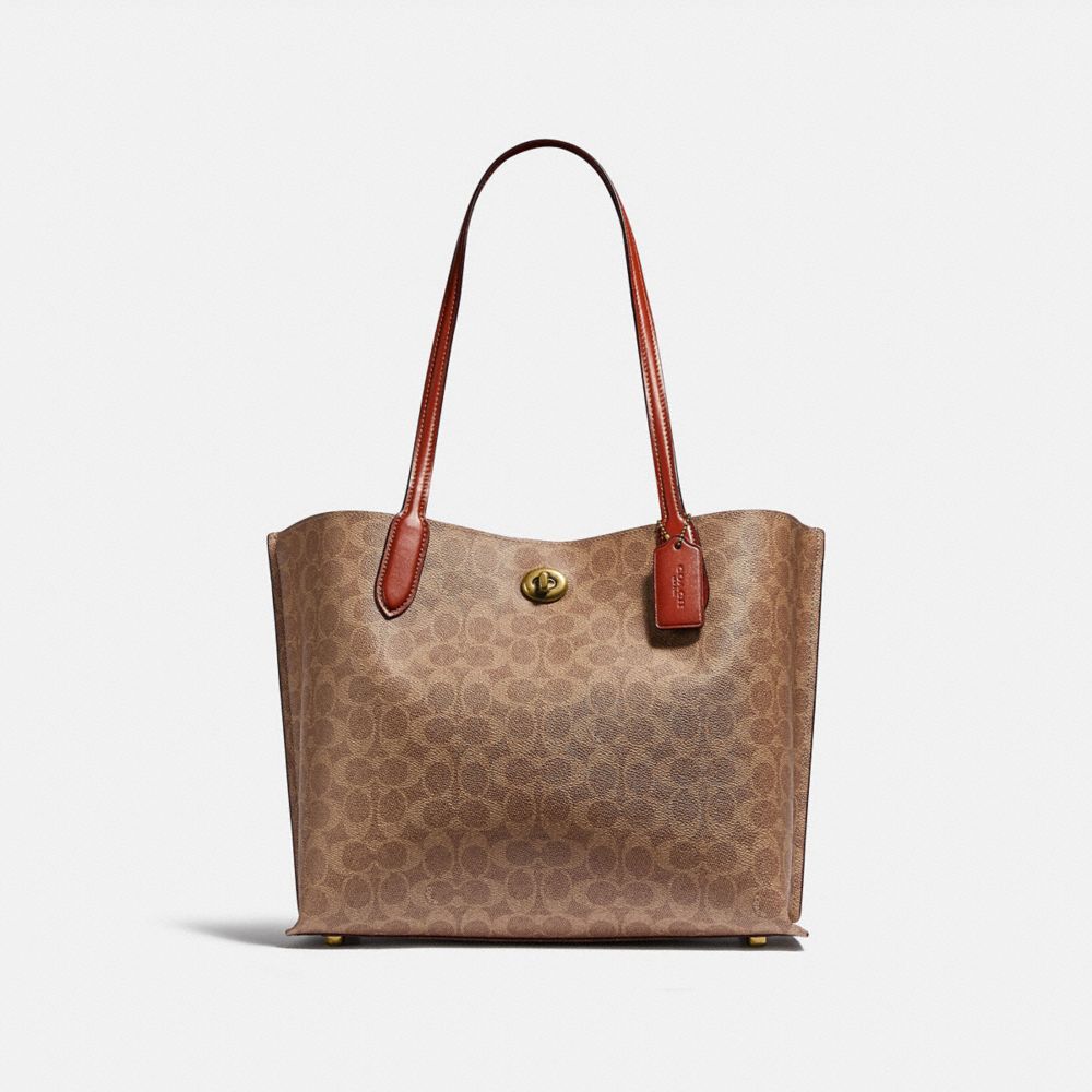 COACH® Willow In Signature Canvas Mulepose Dame Brune Rød | DKVRD129