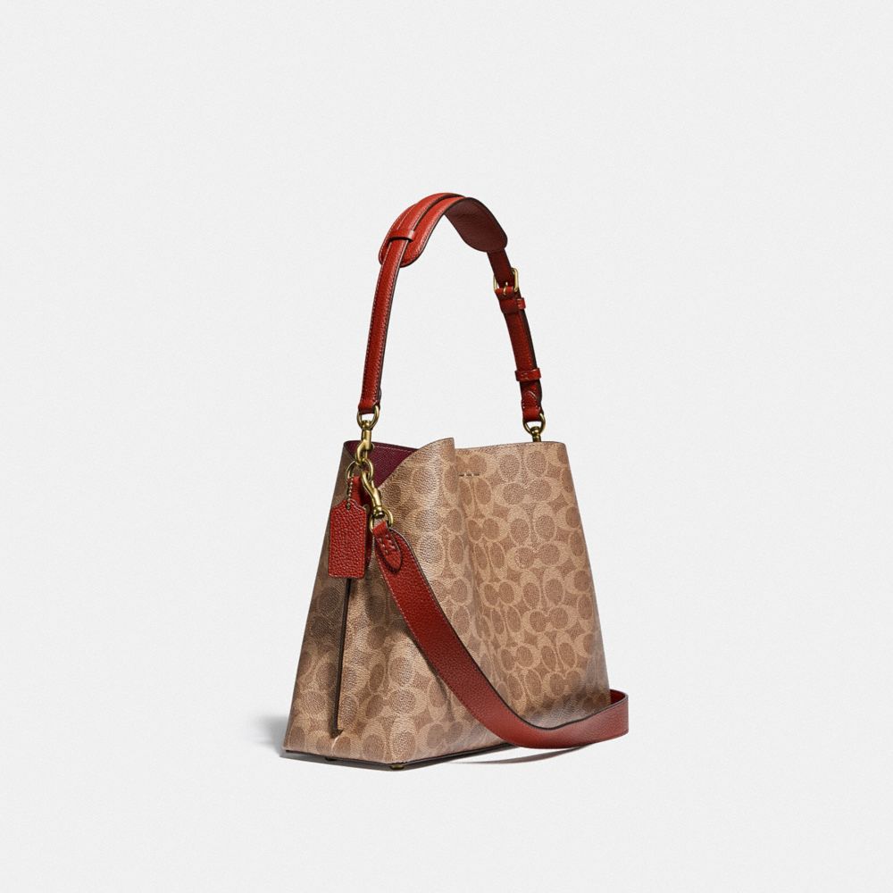 COACH® Willow In Signature Canvas Skulder Taske Dame Brune Rød | DKHAB167