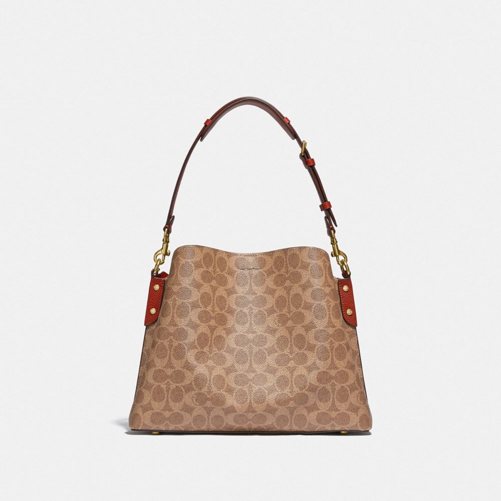 COACH® Willow In Signature Canvas Skulder Taske Dame Brune Rød | DKHAB167