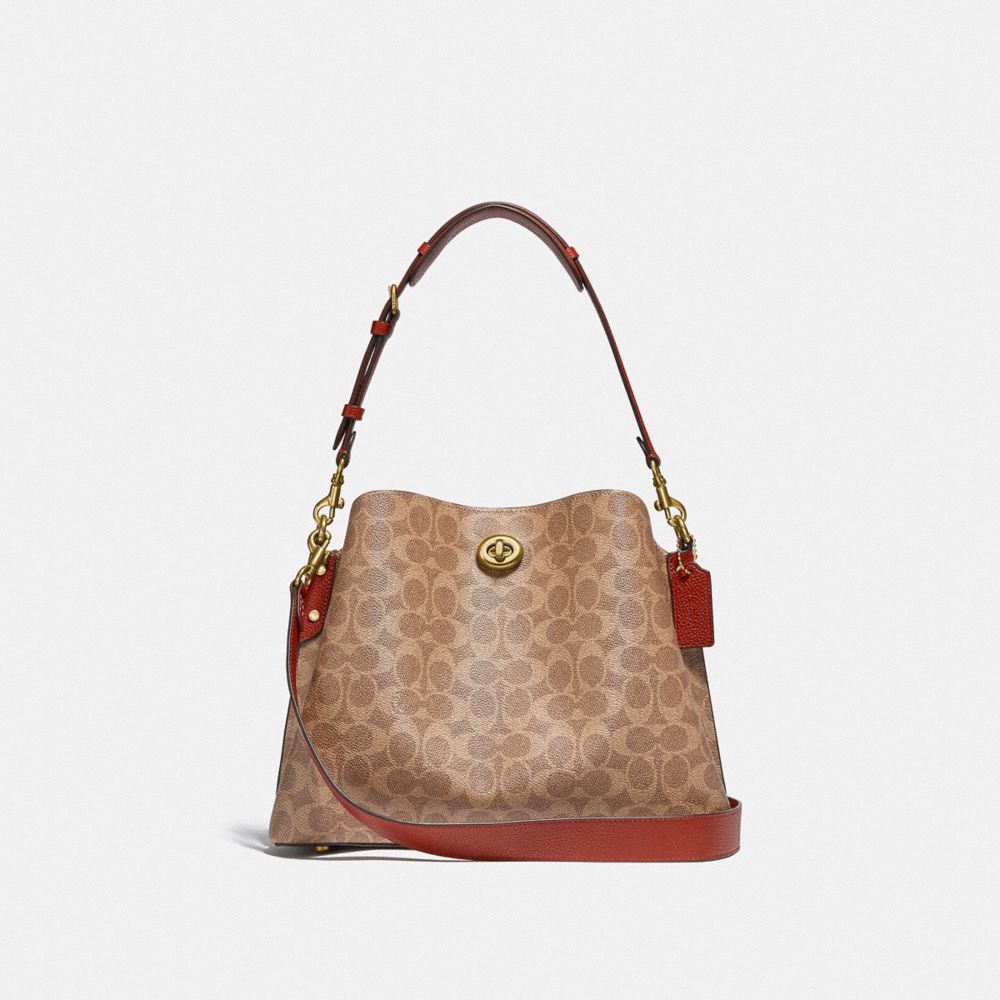 COACH® Willow In Signature Canvas Skulder Taske Dame Brune Rød | DKHAB167