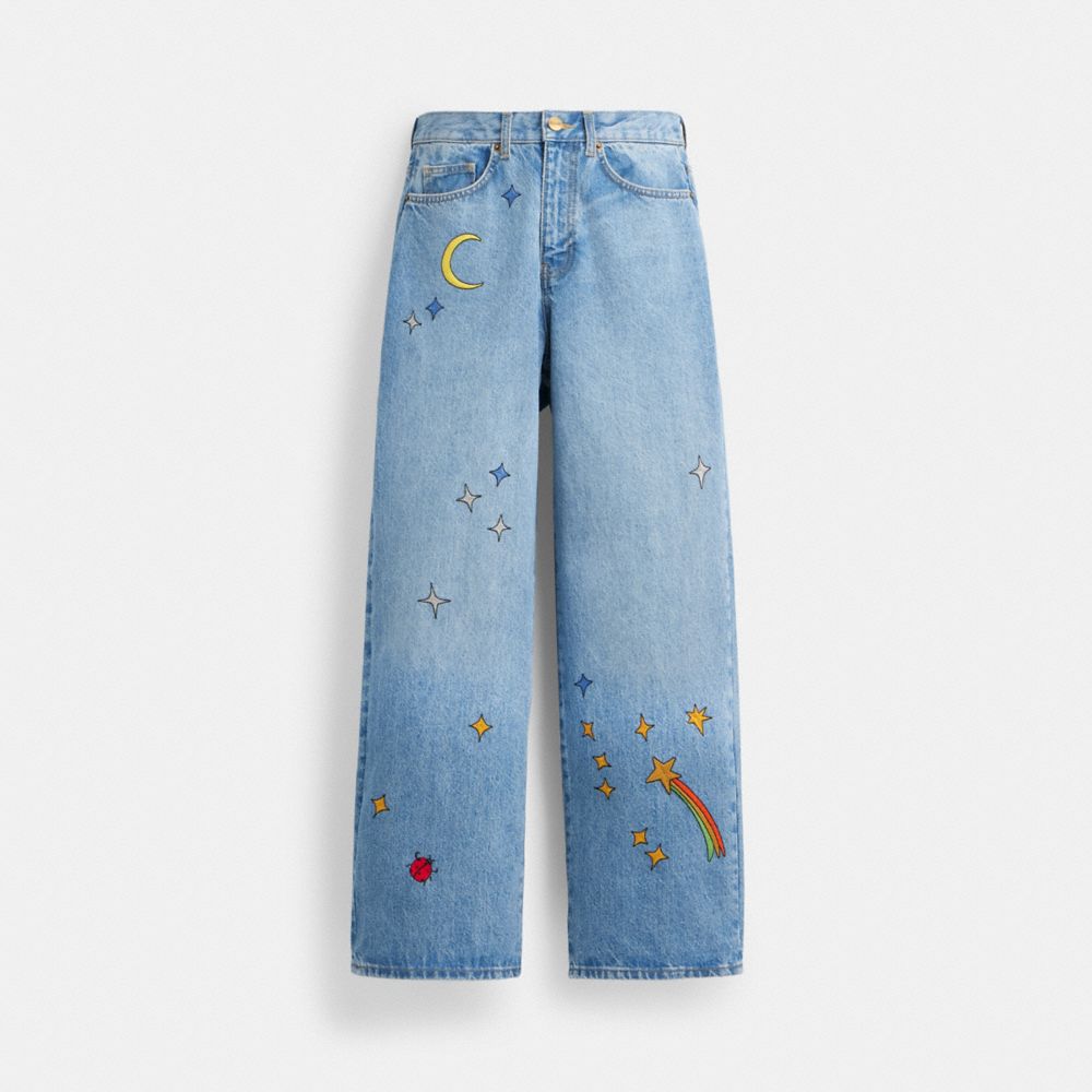 COACH® X Observed By Us 90\'s Fit Denim Jeans Bukser Dame Blå Flerfarvede | DKYXV625