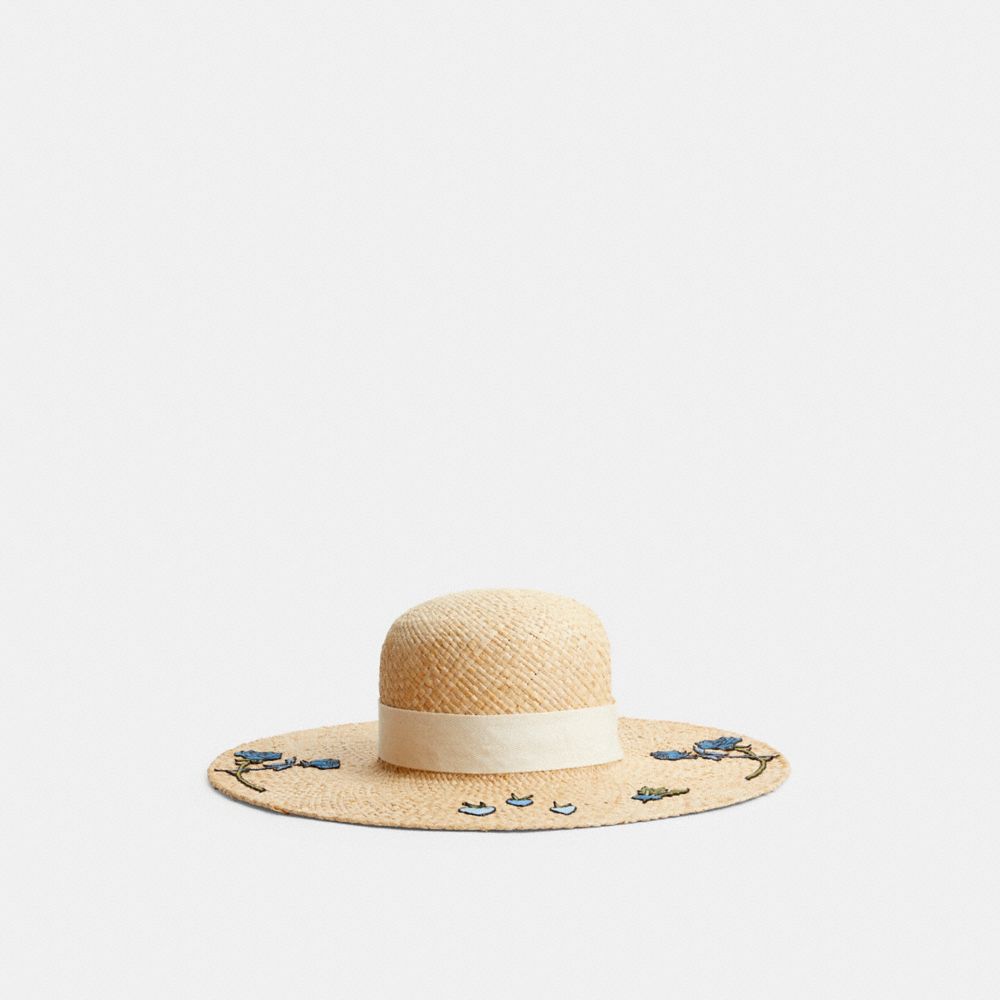 COACH® X Observed By Us Embroidered Straw Hat Dame Beige Flerfarvede | DKXYL432