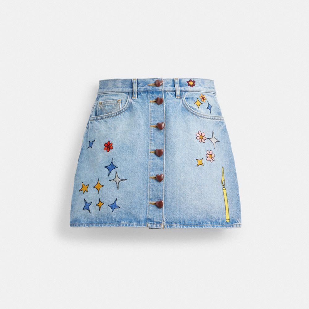 COACH® X Observed By Us High Waist Denim Nederdel Dame Blå Flerfarvede | DKSGY608