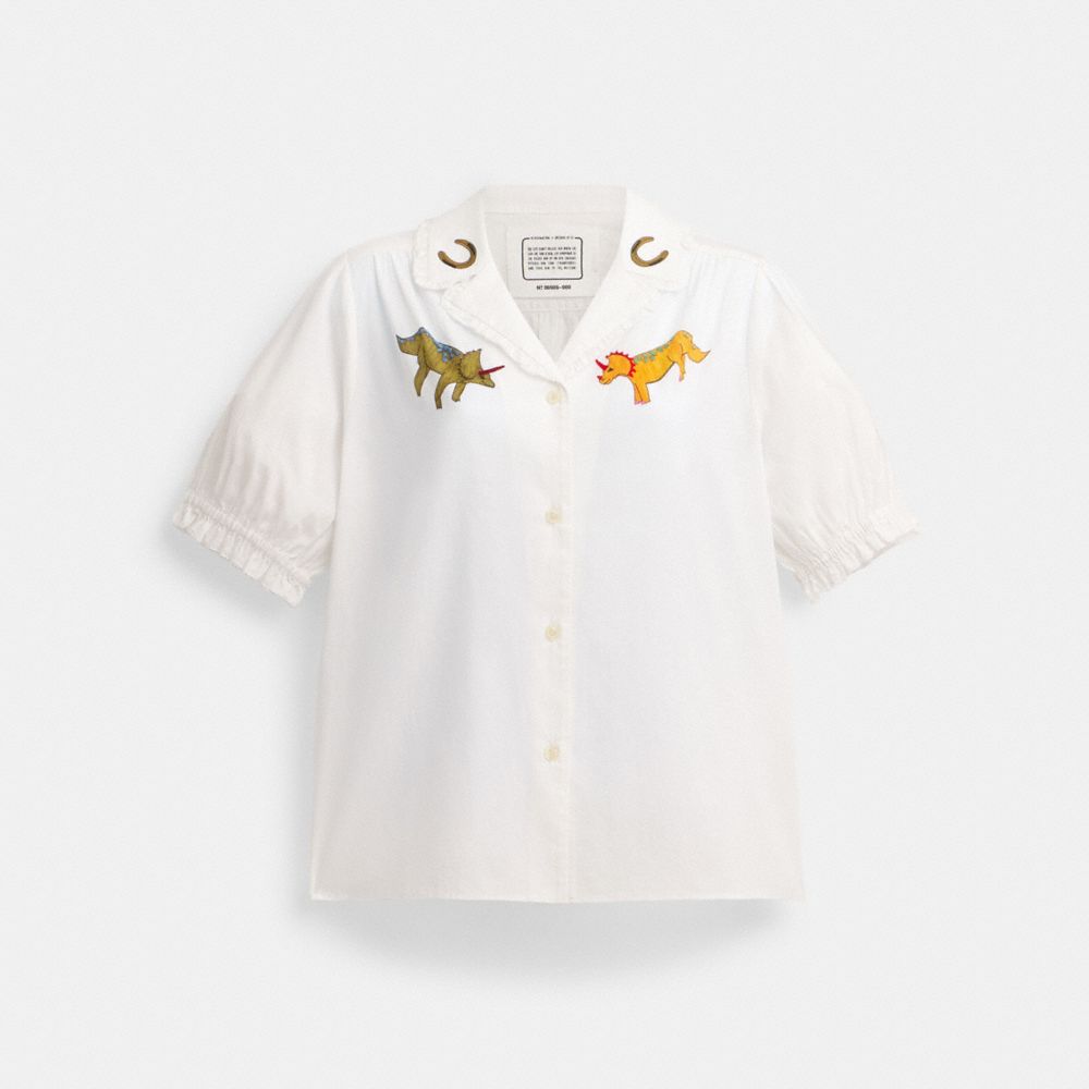 COACH® X Observed By Us Short Sleeve Button Down Skjorte Dame Hvide | DKEBG617