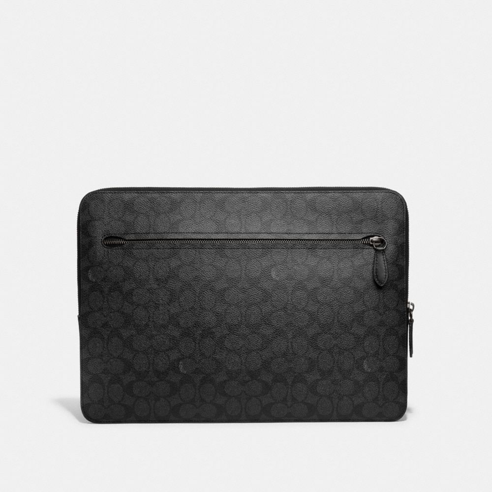 COACH® Zip Around Laptop Case In Signature Canvas Håndtaske Herre Grå | DKJPM844