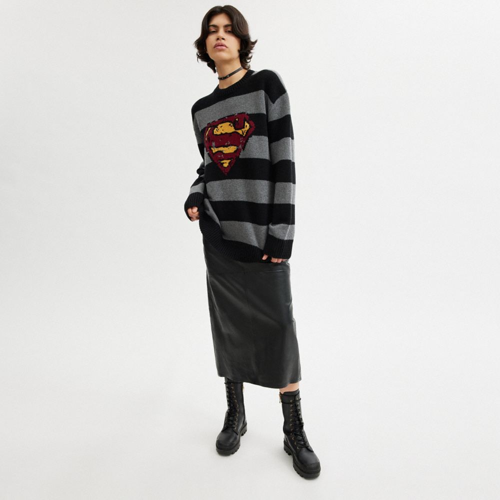 COACH® | Dc Superman Oversized Sweater Dame Sort Grå | DKDFT607