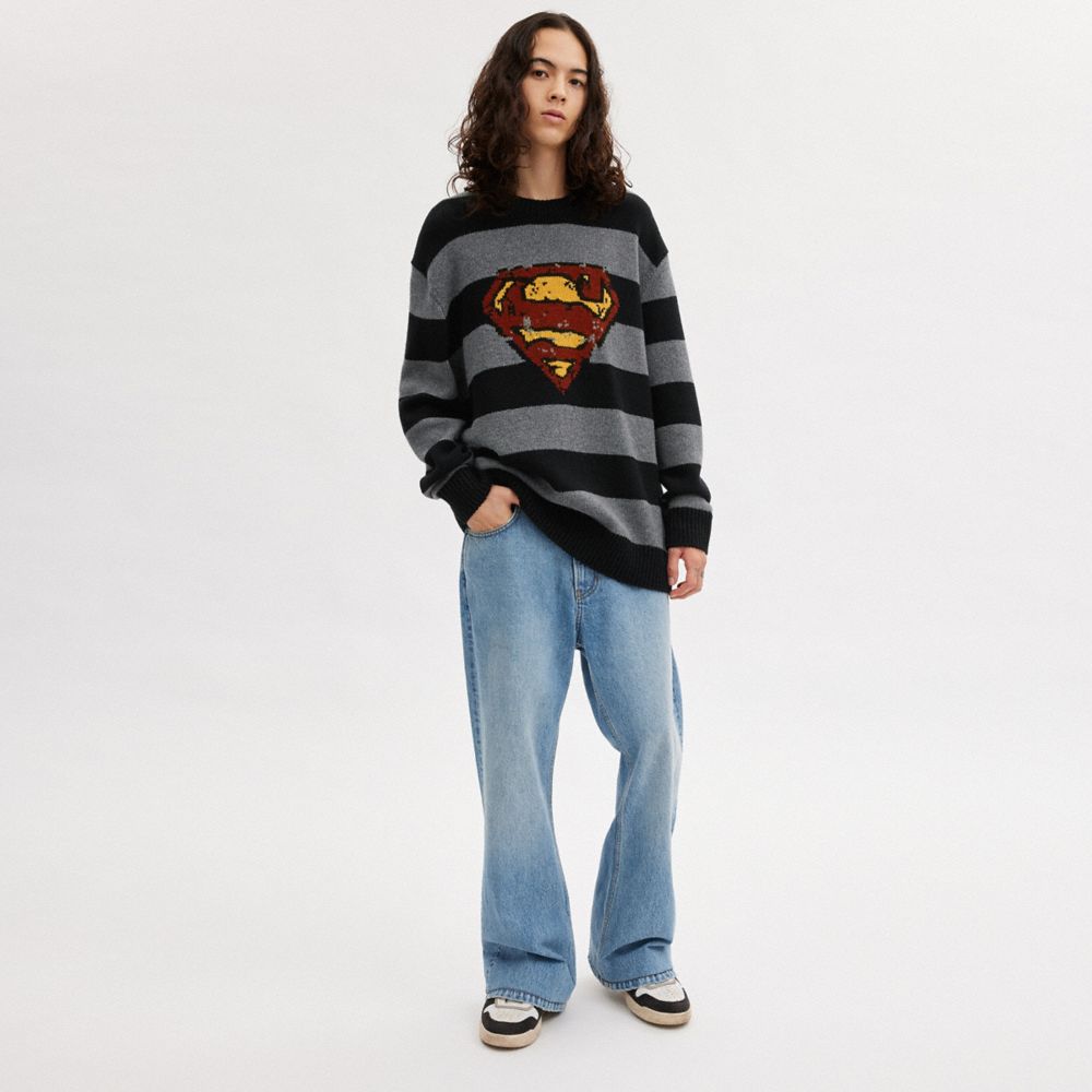 COACH® | Dc Superman Oversized Sweater Dame Sort Grå | DKDFT607