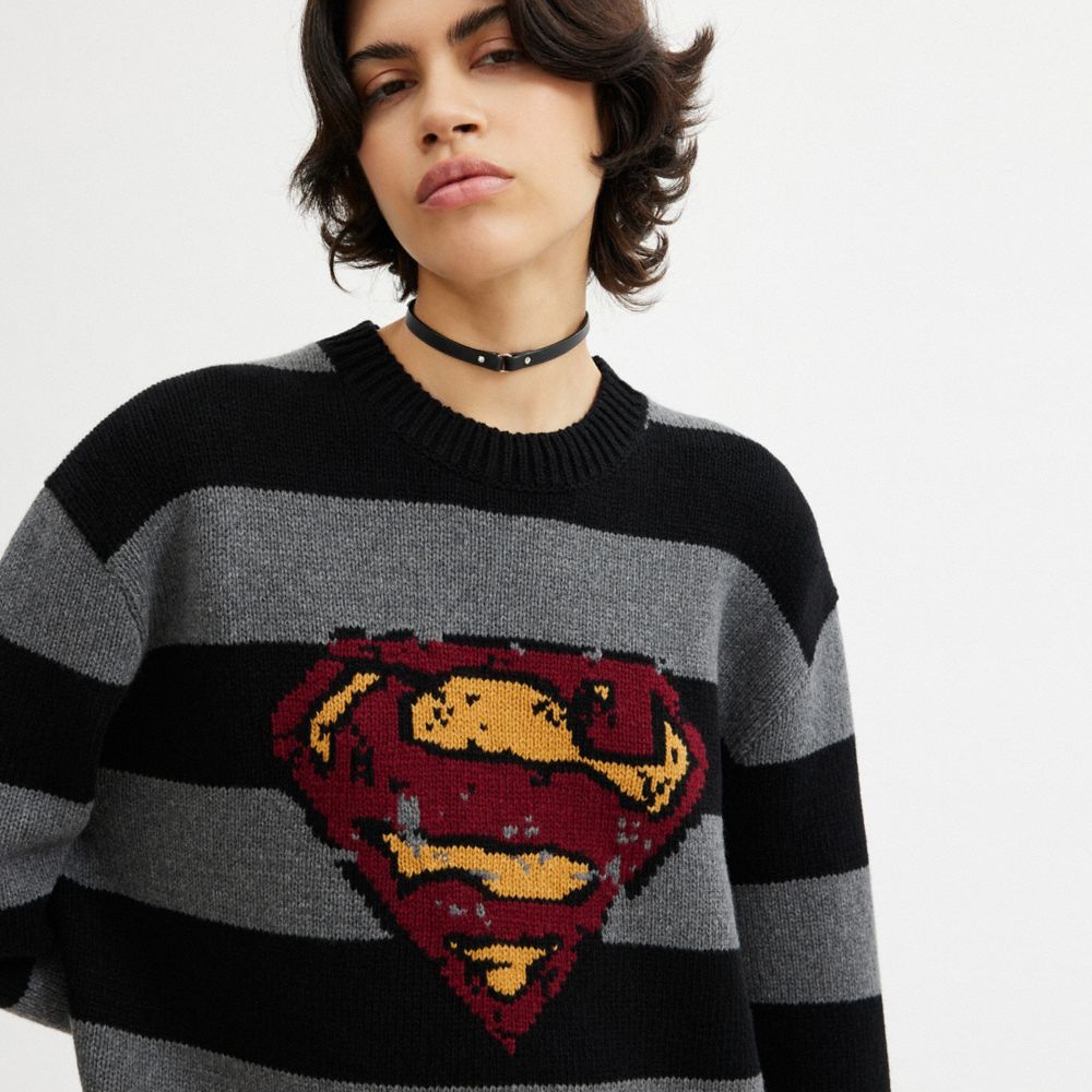 COACH® | Dc Superman Oversized Sweater Dame Sort Grå | DKDFT607